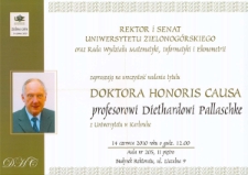 Afisz promujący uroczystość nadania tutułu doktora honoris causa profesorowi Diethardowi Ernstowi Pallaschke z Uniwersytetu w Karlsruhe