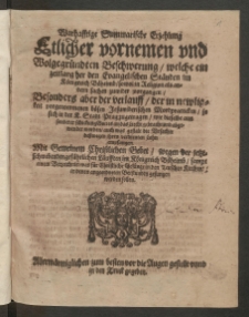 Warhafftige Summarische Erzehlung Etlicher vornemen und Wolgegr&uuml;ndten Beschwerung, welche ein zeitlang her den Evangelischen St&auml;nden im K&ouml;nigreich B&ouml;heimb, sowol in Religion als andern sachen zuwider vorgangen [...]