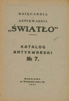 Katalog antykwarski No 7.