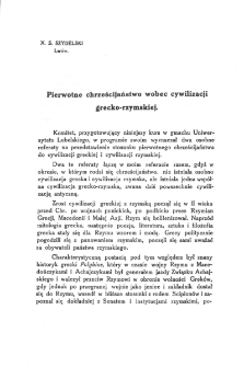 Pierwotne chrześcijaństwo wobec cywilizacji grecko-rzymskiej