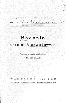 Badania uzdolnień zawodowych - przedmowa i wstęp