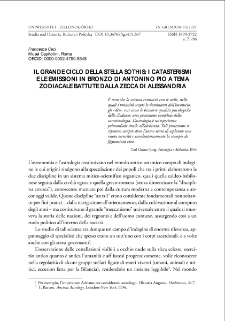 The Great Cycle of the star Sothis: catasterism in the bronze emissions of Antoninus Pius with zodiacal theme from the mint of Alexandria = Wielki Cykl gwiazdy Sotis; katasteryzm na aleksandryjskich brązowych emisjach Antonina Piusa z motywem zodiakalnym