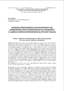 Rodzina przestrzenią kształtowania się umiejętności przystosowawczych młodzieży z głębszą niepełnosprawnością intelektualną