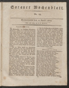 Sorauer Wochenblatt, No. 15. (10. April 1824)
