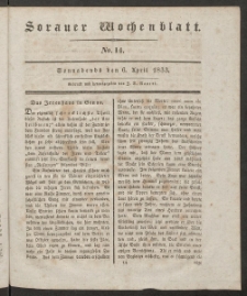 Sorauer Wochenblatt, No. 14. (6. April 1833)