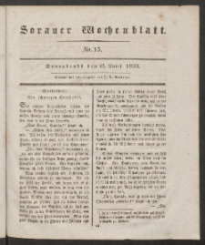 Sorauer Wochenblatt, No. 15. (13. April 1833)