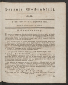 Sorauer Wochenblatt, No. 37. (14. September 1833)