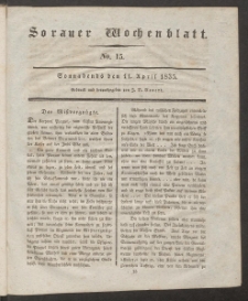 Sorauer Wochenblatt, No. 15. (11. April 1835)
