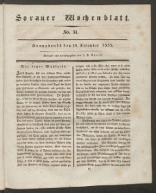 Sorauer Wochenblatt, No. 51. (19. December 1835)