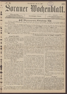 Sorauer Wochenblatt, No. 73. (22. Juni 1878)