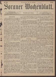 Sorauer Wochenblatt, No. 20. (14. Februar 1884)