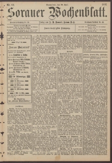 Sorauer Wochenblatt, Nr. 62. (30. April 1892)