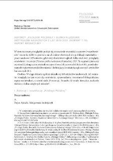 Autorzy "Filologii Polskiej" i słowa kluczowe artykuł&oacute;w naukowych z lat 2015-2024 (numery 1-10). Raport redakcyjny = Authors and keywords of academic articles in "Filologia Polska" (2015-2024, issues 1-10). Editorial Report