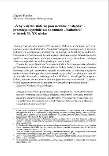 "Żeby książka stała się powszechnie dostępna" - promocja czytelnictwa na łamach "Nadodrza" w latach 70. XX wieku = "So that books become widely available" - the promotion of reading in "Odra" in the 1970s
