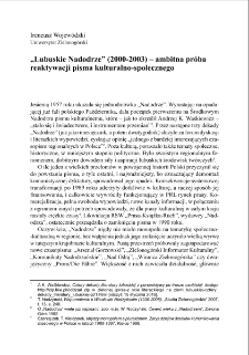 "Lubuskie Nadodrze" (2000-2003) - ambitna pr&oacute;ba reaktywacji pisma kulturalno-społecznego = "Lubuskie Nadodrze" (2000-2003) - an ambitious attempt to reactivate the cultural and social journal