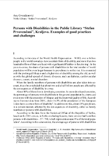 Persons with Disabilities in the Public Library "Stefan Prvovenčani", Kraljevo. Examples of good practices and challenges