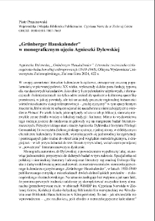 "Gr&uuml;nberger Hauskalender" w monograficznym ujęciu Agnieszki Dylewskiej (Agnieszka Dylewska, "Gr&uuml;nberger Hauskalender". Literackie zwierciadło zielonog&oacute;rsko-kożuchowskiej mikroprowincji (1910-1940) - recenzja