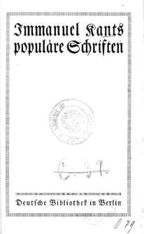 Immanuel Kants popul&auml;re Schriften - Inhalt