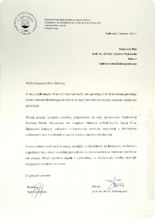 [List gratulacyjny Rektor Państwowej Wyższej Szkoły Zawodowej w Wałbrzychu z okazji 10. rocznicy powołania Uniwersytetu Zielonog&oacute;rskiego]