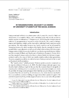 Intergenerational Solidarity as Viewed by University Students of the Social Sciences = Solidarność międzypokoleniowa widziana oczami student&oacute;w nauk społecznych
