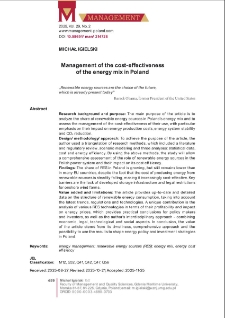 Management of the cost-effectiveness of the energy mix in Poland