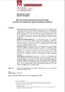 Environmental Awareness and Knowledge as Drivers of Consumers` Green Purchase Intentions