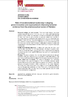 Role of transformational leadership in shaping green innovation and organizational citizenship behavior: evidence from the pharmaceutical sector of Pakistan