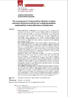 The management of sustainability initiatives in higher education institutions and its role in shaping students` sustainability-related attitudes and behaviours
