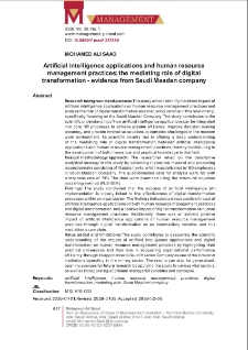 Artificial intelligence applications and human resource management practices: the mediating role of digital transformation - evidence from Saudi Maaden company