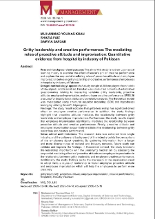 Gritty leadership and creative performance: The mediating roles of proactive attitude and improvisation: Quantitative evidence from hospitality industry of Pakistan