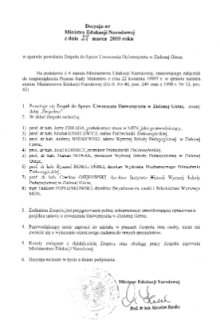 Decyzja nr Ministra Edukacji Narodowej z dnia 27 marca 2000 r. w sprawie powołania Zespołu do Spraw Utworzenia Uniwersytetu w Zielonej Górze