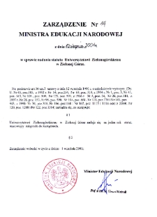 Zarządzenie Nr 14 Ministra Edukacji Narodowej z dnia 10 sierpnia 2001 r. w sprawie nadania Statutu Uniwersytetu Zielonogórskiego w Zielonej Górze