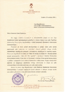 [List gratulacyjny Rektora Uniwersytetu Jagiellońskiego z okazji pierwszej inauguracji roku akademickiego na Uniwersytecie Zielonogórskim]