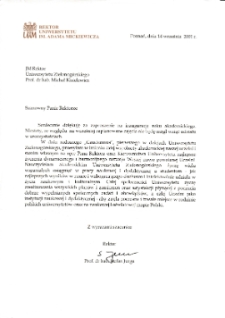 [List gratulacyjny Rektora Uniwersytetu im. Adama Mickiewicza w Poznaniu z okazji pierwszej inauguracji roku akademickiego na Uniwersytecie Zielonogórskim]