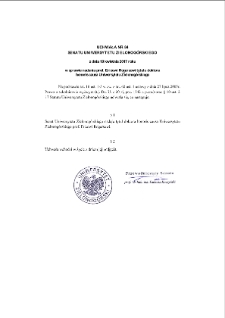 Uchwała nr 84 Senatu Uniwersytetu Zielonogórskiego z dnia 19 kwietnia 2017 roku w sprawie nadania prof. Ericowi Rogersowi tytułu doktora honoris causa Uniwersytetu Zielonogórskiego