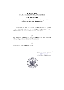 Uchwała nr 269 Senatu Uniwersytetu Zielonogórskiego z dnia 7 maja 2014 roku w sprawie nadania profesorowi Krzysztofowi Pendereckiemu tytułu doktora honoris causa Uniwersytetu Zielonogórskiego