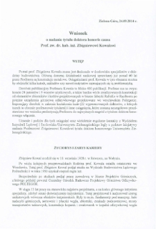 Wniosek o nadanie tytułu doktora honoris causa prof. dr. hab. inż. Zbigniewowi Kowalowi