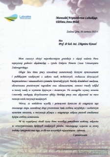 List gratulacyjny Elżbiety Anny Polak do profesora Zbigniewa Kowala