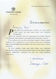 List gratulacyjny Katarzyny Osos do profesora Zbigniewa Kowala
