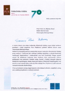 List gratulacyjny prof. Stanisława Bieleckiego do profesora Zbigniewa Kowala