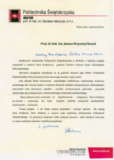List gratulacyjny prof. Stanisława Adamczaka do profesora Zbigniewa Kowala