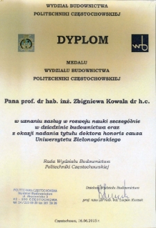 List gratulacyjny prof. Lucjana Kurzaka do profesora Zbigniewa Kowala