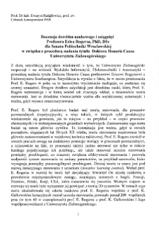Recenzja dorobku naukowego i osiągnięć Profesora Erica Rogersa, PhD, DSc dla Senatu Politechniki Wrocławskiej w związku z procedurą nadania tytułu Doktora Honoris Causa Uniwersytetu Zielonogórskiego