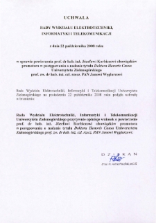 Uchwała Rady Wydziału Elektrotechniki, Informatyki i Telekomunikacji z dnia 22 października 2008 roku w sprawie powierzenia prof. dr. hab. inż. Józefowi Korbiczowi obowiązków promotora w postępowaniu o nadanie tytułu doktora honoris causa Uniwersytetu Zielonogórskiego prof. zw. dr. hab. inż. czł. rzecz. PAN Janowi Węglarzowi