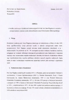 Opinia o dorobku naukowym i działalności badawczej prof. dr. hab. inż. Jana Węglarza w związku z postępowaniem o nadanie tytułu doktora honoris causa Uniwersytetu Zielonogórskiego