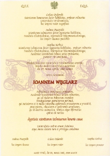 Dyplom nadania tytułu doktora honoris causa profesorowi Janowi Węglarzowi