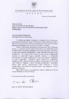List gratulacyjny prof. Wiesława Banysia do profesora Jana Węglarza