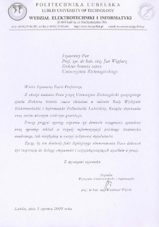 List gratulacyjny prof. Waldemara Wójcika do profesora Jana Węglarza