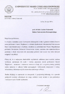 List gratulacyjny prof. Andrzeja Dąbrowskiego do profesora Jana Węglarza