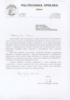 List gratulacyjny prof. Jerzego Skubisa do profesora Jana Węglarza